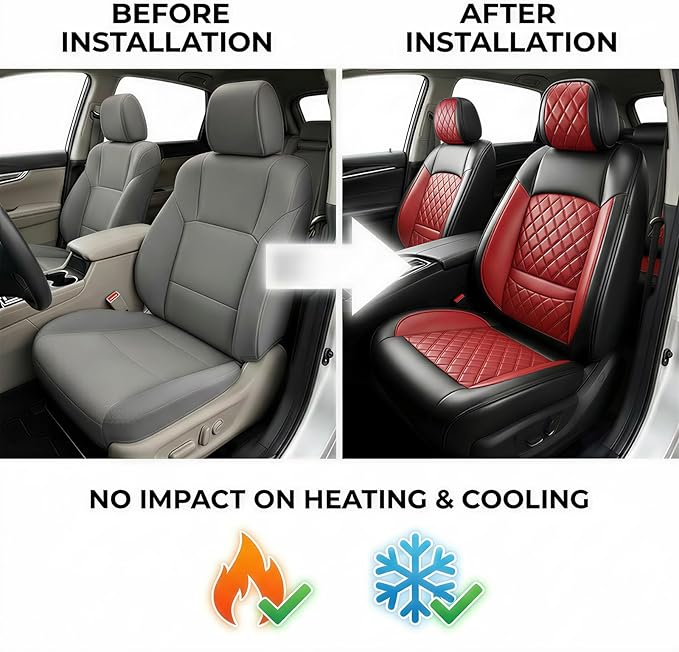 Fit Integra Car Seat Covers for Acura Integra 2023-2026 - Premium Leather, Waterproof, All-Weather, Airbag Compatible, Breathable, Seat Protectors, Only 2 Front seat Covers, Red