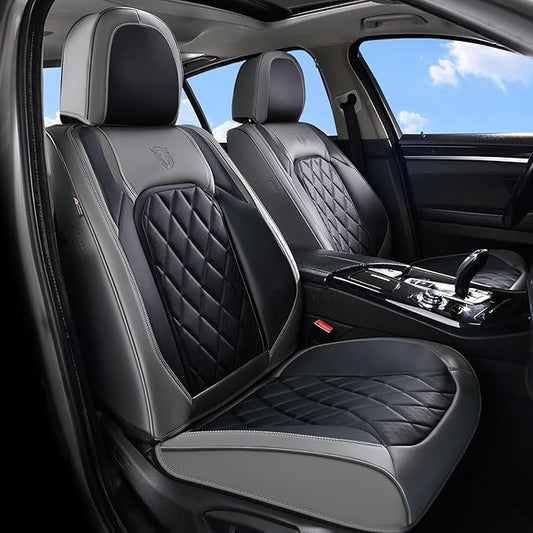 Coverado Car Seat Covers Front Seats, Waterproof Seat Covers, Faux Leather Car Seat Covers 2 Pack, Universal Car Seat Protector Front Seat Cover Fit for Most Cars Trucks SUV- Gray&Black