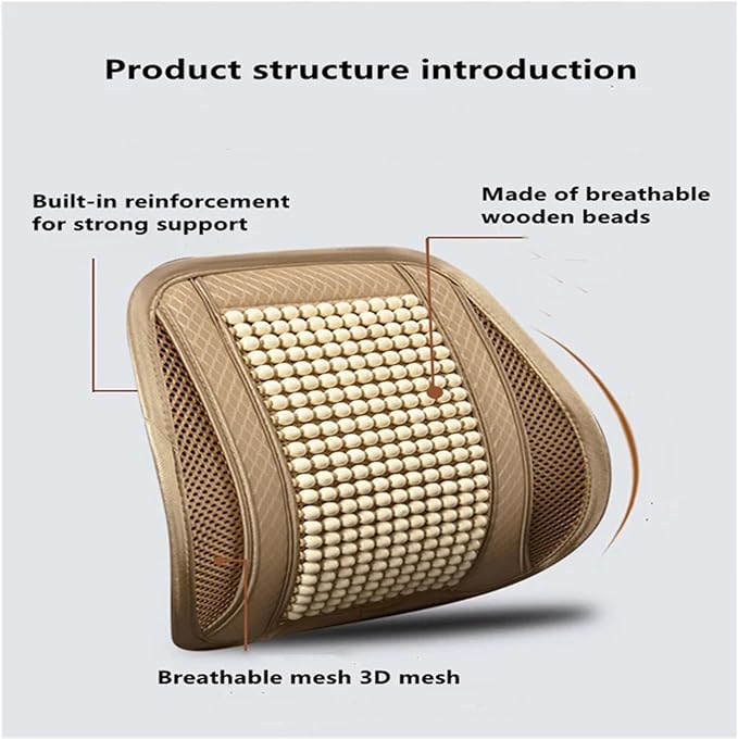 TOMSE Car Seat Chair Back Cushion for BMW X3 G01 2019 2020 2021 2022 2023 2024, Wooden Beads Ventilate Mesh Lumbar Brace Strong Durable Relieve Fatigue Summer Interior Accessories,C-Waist Cushion