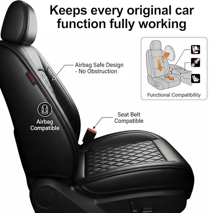 Fit RDX Car Seat Covers for Acura RDX 2010-2025 2026 - Premium Leather, Waterproof, All-Weather, Airbag Compatible, Anti-Slip, Breathable, Easy Install, Seat Protectors, Full Set, Black
