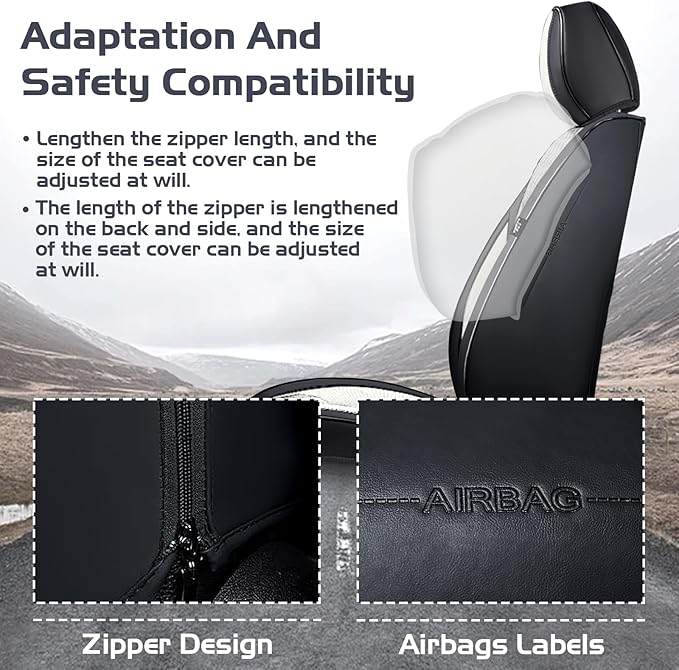 Truck Seat Covers for GMC Sierra 3500 2007-2026, Waterproof Premium Leather Full Coverage Car Seat Cover, Muscle Sport Style Auto Interior Seat Cover Sets (Front Set/Black White)