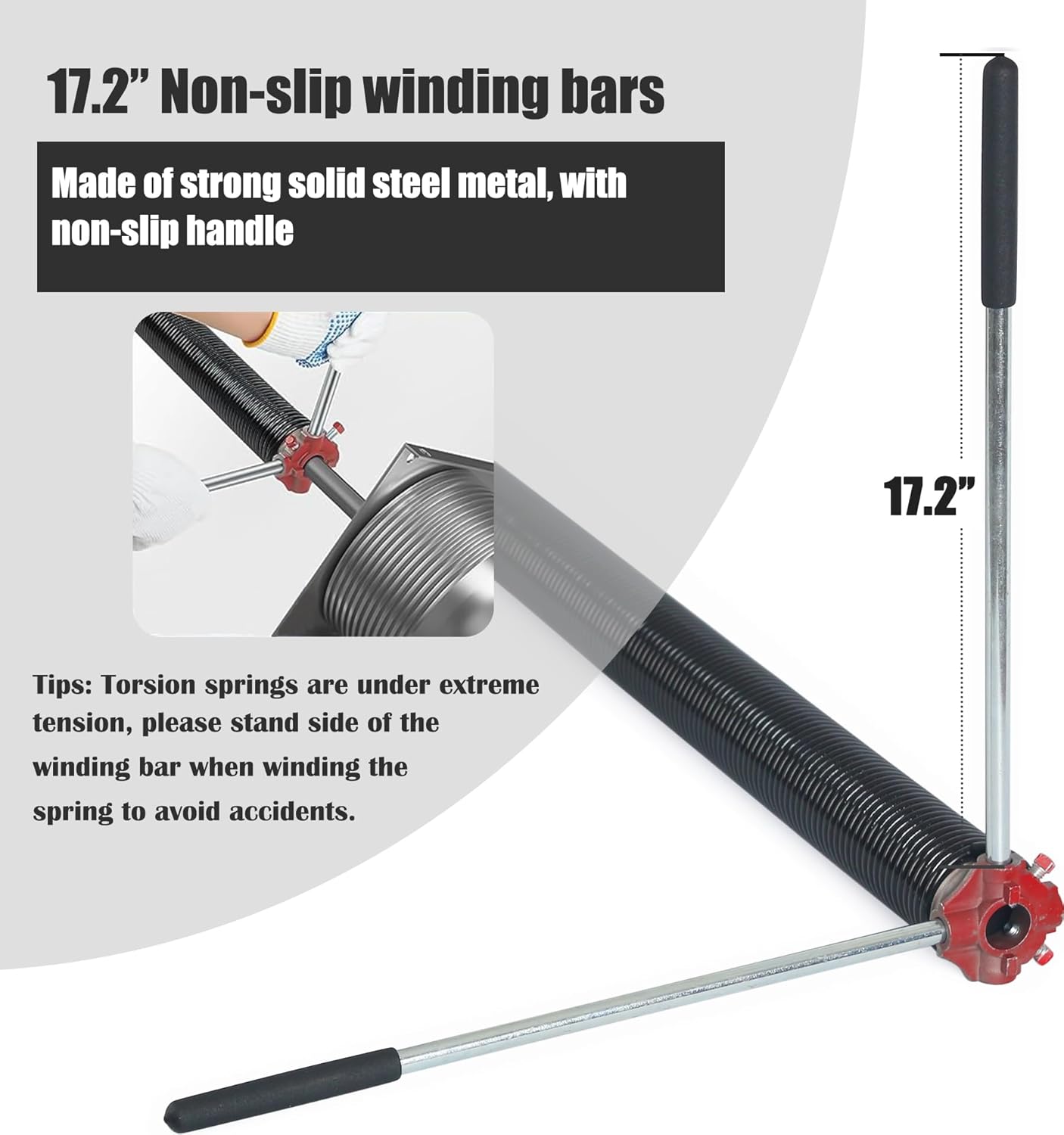 Garage Door Torsion Spring Set, Pair of 2" Electrophoresis Coated Garage Door Spring Replacement with 2 Non-Slip Winding Bars and Bearing, Minimum 16000 Cycles (.218x2x23")