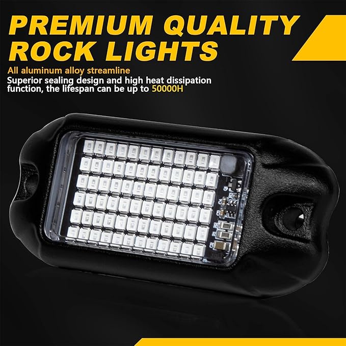 Nicoko 4Pods Pure Blue LED Rock Lights 72w high Power Rock Lights Neon Underglow Light for Car Trucks ATV UTV SUV Boat Underbody Glow Trail Rig Light IP68 Waterproof