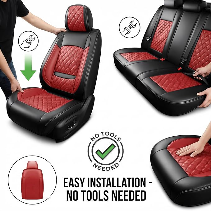 Fit Integra Car Seat Covers for Acura Integra 2023-2026 - Premium Leather, Waterproof, All-Weather, Airbag Compatible, Breathable, Seat Protectors, Only 2 Front seat Covers, Red