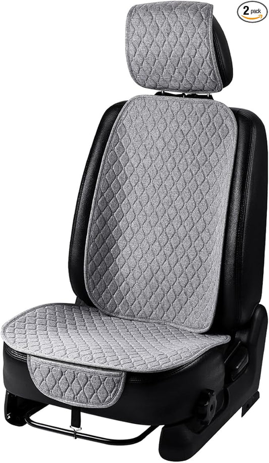1 Pack Linen Car Seat Cover Front Seat Covers Soft & Breathable Front Premium Covers with Non-Slip Protector Universal Fits Most Automotive, Vans, SUVs, Trucks (1Pack Light Grey)