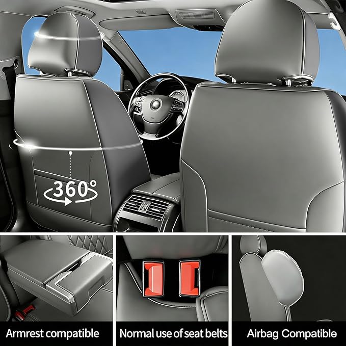 Fit TSX Car Seat Covers for Acura TSX 2003-2014 - Premium Leather, Waterproof, All-Weather, Airbag Compatible, Anti-Slip, Breathable, Easy Install, Seat Protectors, Full Set, Gray
