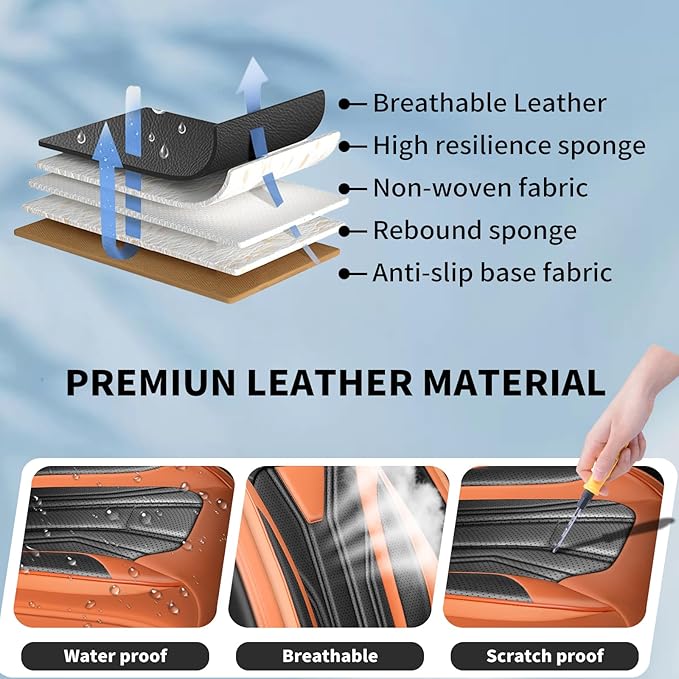 Fit Accord Car Seat Covers Premium Leather for Honda Accord 2012-2025 2026. Waterproof， Breathable, Scratch-Resistant & All-Weather Seat Cushion Protector（Full Set,Orange&Black