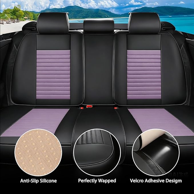 Car Seat Covers Full Set Fit for Toyota Camry 2001-2025,2026, Premium Faux Leather Car Seat Protector,Breathable Anti-Slip Full Wrapping Edge Seat Covers(Black&Purple,Full Set)