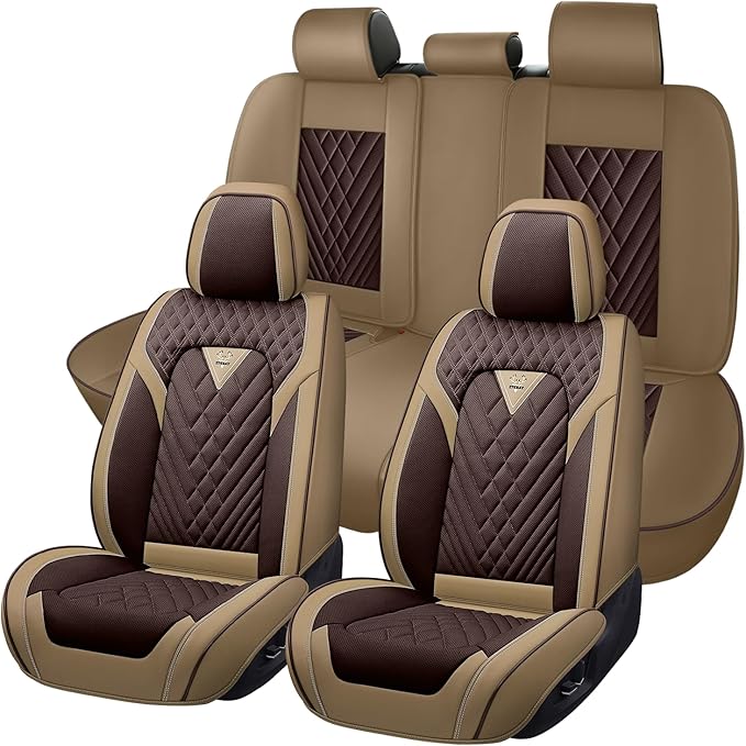 Truck Seat Covers for Ram 1500 2009-2026, Waterproof Premium Leather Full Coverage Car Seat Cover, Muscle Sport Style Auto Interior Seat Cover Sets (Full Set/Brown Coffee)
