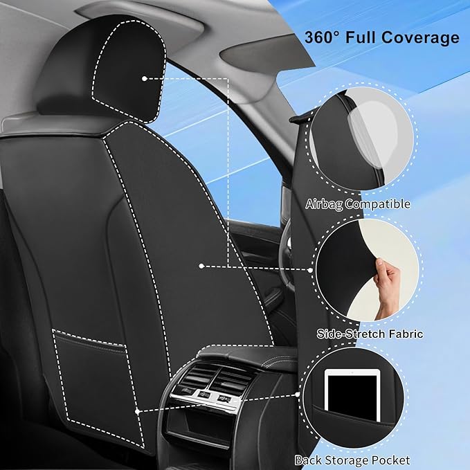 Fit HR-V Car Seat Covers (Front Pair) for Select Honda HRV 2016-2026 LX/EX/EXL/Sport - Full Coverage Leather, Airbag Compatible, Waterproof & All Weather Seat Cushion Protector, Redline