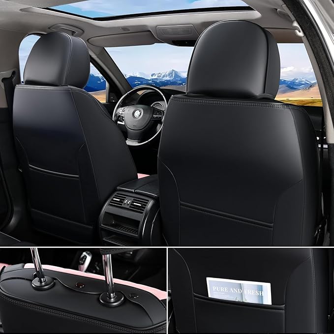 FLORICH Automotive Seat Covers for Cars Front Seats, Leather Car Seat Covers Waterproof Pink & Black Seat Covers 2 Pack, Universal Seat Protector for Most Cars Trucks SUV