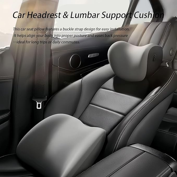 Car Lumbar Support Pillow and Car Neck Pillow Kit for KIA Forte/Cerato 2008-2018 2019 2020 2021 2022 2023 2024, Car Seat Neck Back Rest Pillows, Ergonomic Car Seat Headrest & Lumbar Cushion