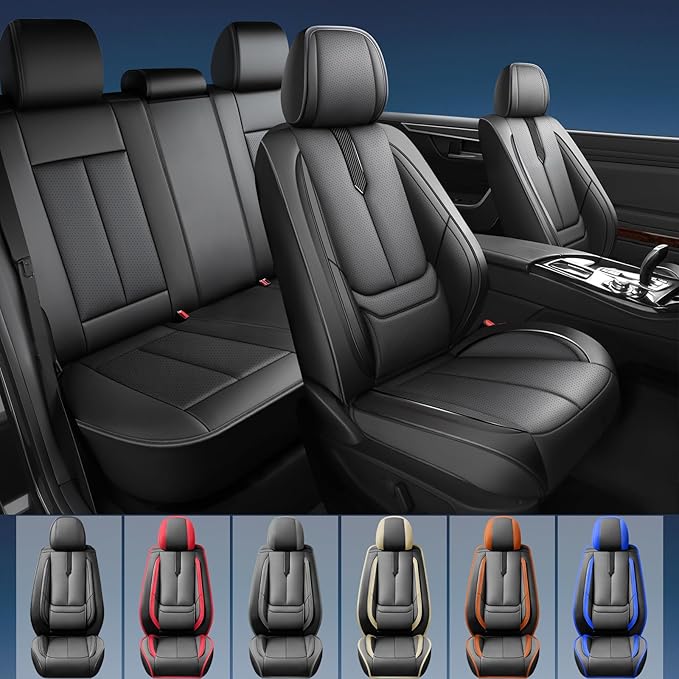 Fit Palisade Car Seat Covers for Hyundai Palisade 2000-2025 2026 -Upgraded Premium Waterproof & Breathable Leather, Airbag Compatible, All-Weather Seat Cushion Protector,2 Front/Black