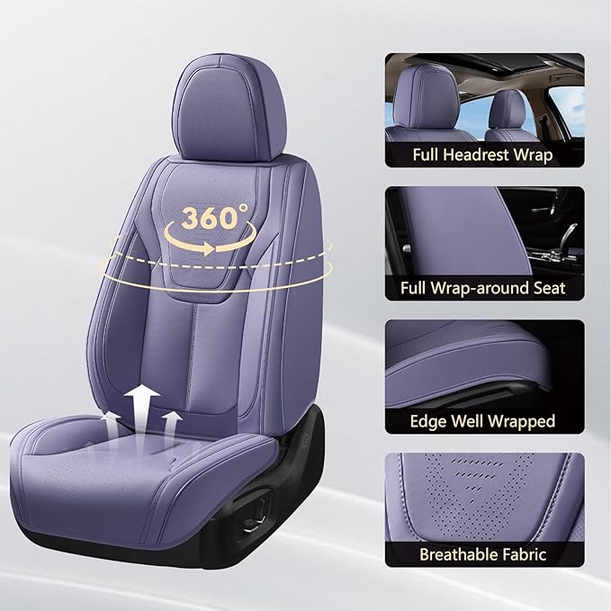 FLORICH Car Seat Cover Full Set, Automotive Seat Covers, Luxury Waterproof Leather Car Seat Protectors, Car Seat Cushions Universal Fit for Most Sedans SUVs Trucks - Purple
