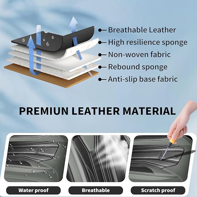 Fit Accord Car Seat Covers Premium Leather for Honda Accord 2012-2025 2026. Waterproof， Breathable, Scratch-Resistant & All-Weather Seat Cushion Protector（Full Set,Gray&Black