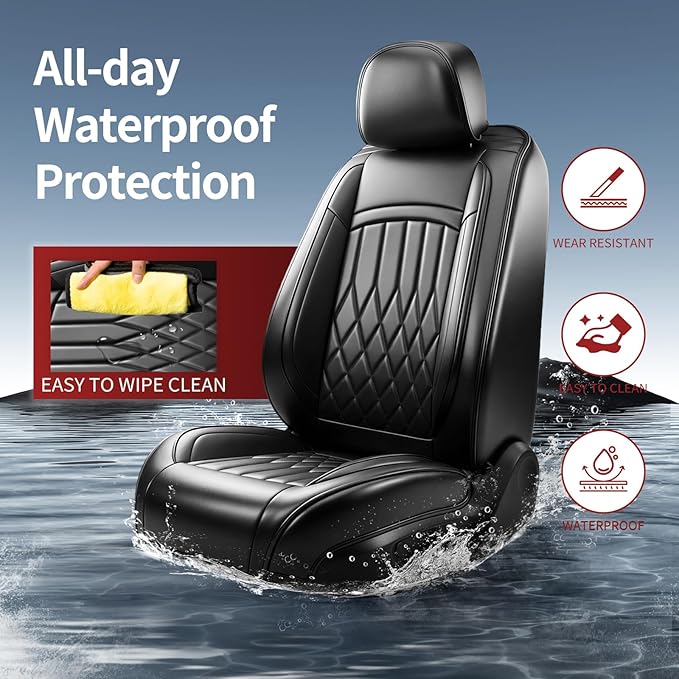 Fit Ioniq Car Seat Covers for Hyundai Ioniq 2017-2026 - Premium Leather, Waterproof, All-Weather, Airbag Compatible, Anti-Slip, Breathable, Easy Install, Seat Protectors, Full Set, Black
