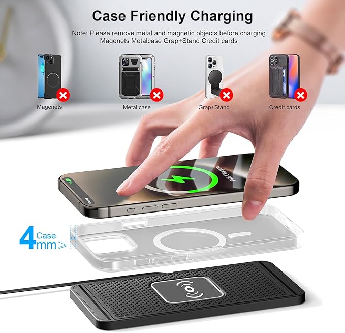 Wireless Charging Pad for Car for Toyota Camry XV50 2012 2013 2014 2015 2016 2017-pr, 15W Fast Wireless Charger Mat Non-Slip Silicone Car Center Console Phone Charging Pad,B/15W-USB
