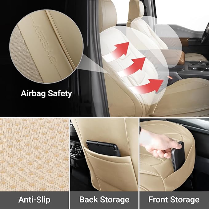 Coverland Custom Fit Car Seat Covers for Car Compatible with [2006-2015 Mazda Miata MX-5] Premium Leather Non-Slip Memory Foam Waterproof Seat Cover Interior Protector [Front Beige - Size Chart A26]