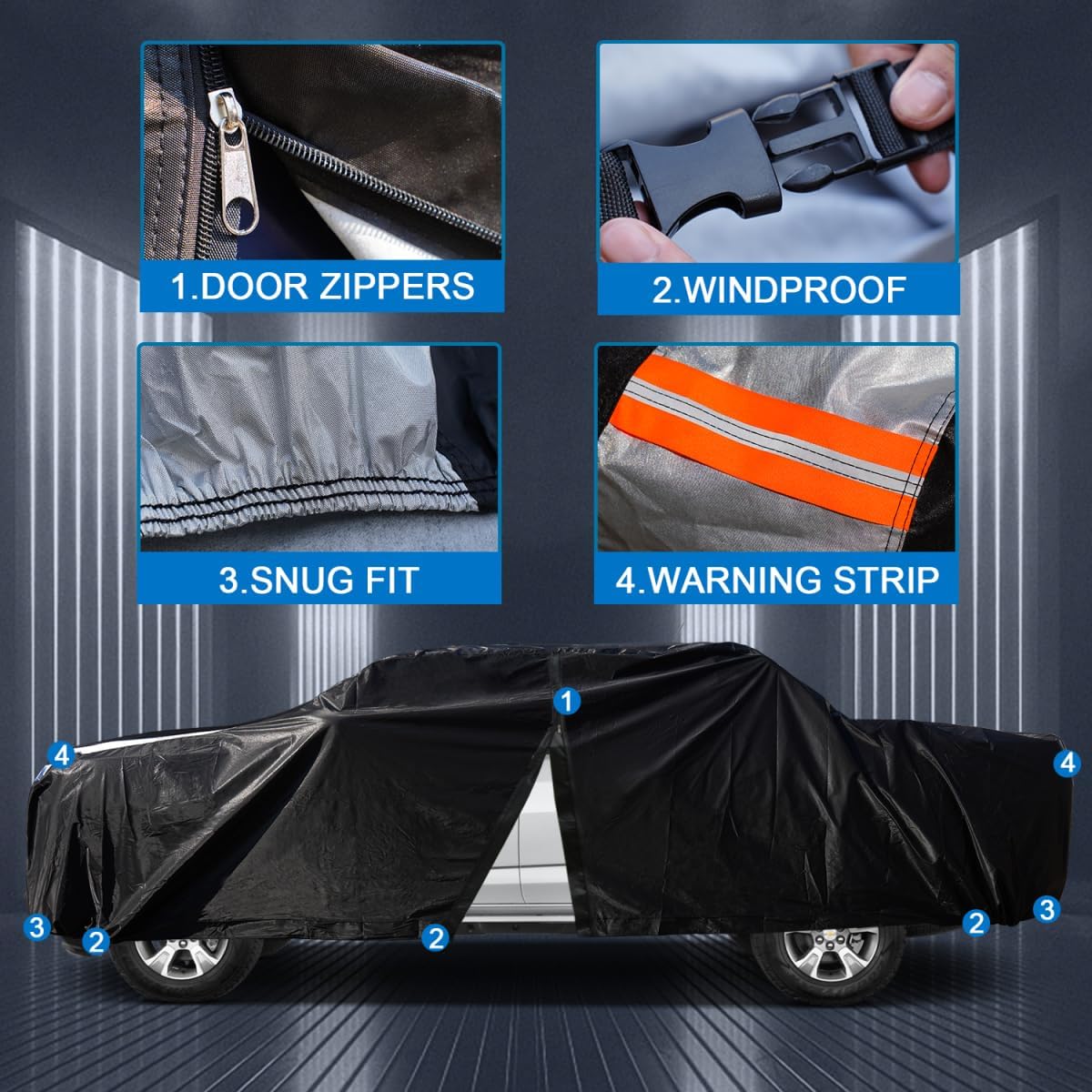 Colorado Truck Cover Custom Fit 2003-2025 Extended/Crew Cab SB (5'-6.1') with Door Zipper, 12 Layers Full Exterior Pickup Truck Cover Waterproof All Weather, Wind Dust Sun and UV Protector.
