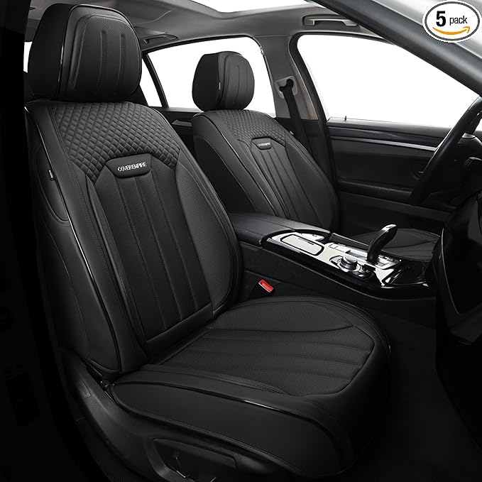 Car Seat Covers Full Set, Leather Seat Cover for Cars, 5 Seats Waterproof Automotive Seat Covers Fit Toyota Rav4 Camry Corolla Cruze CRV Accord, Black