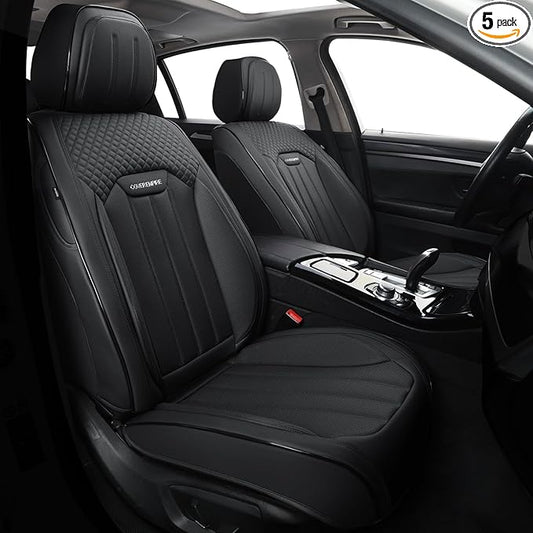 Car Seat Covers Full Set, Leather Seat Cover for Cars, 5 Seats Waterproof Automotive Seat Covers Fit Toyota Rav4 Camry Corolla Cruze CRV Accord, Black
