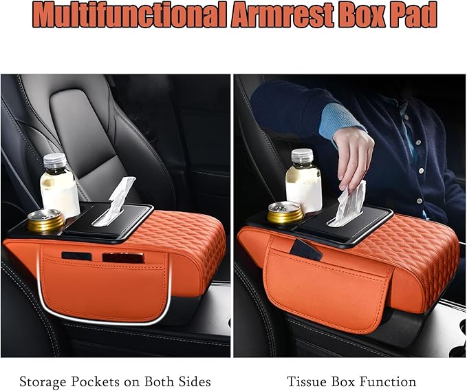 Car Armrest Center Console Cover for Subaru XV/Subaru Crosstrek (GP) 1.Gen 2012 2013 2014 2015 2016 2017, Center Console Pad with Cup Holder, Multifunctional Armrest Cushion,C Coffee