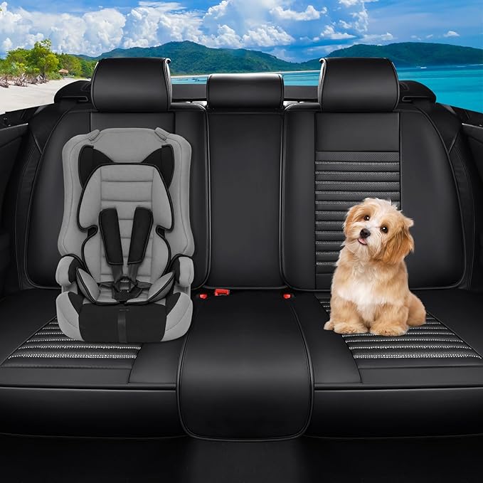 Car Seat Covers Full Set Fit for Toyota RAV4 2001-2026, Premium Faux Leather Car Seat Protector, Breathable, Anti-Slip, Comfortable & Durable (Black&White,Full Set)