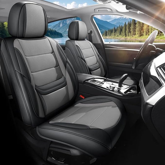 Car Seat Covers Full Set Custom Fit for Mercury Mountaineer 1997-2010,Premium Faux Leather with Lumbar Support, Breathable, Anti-Slip & Soft Touch(blackgray,Fullset)