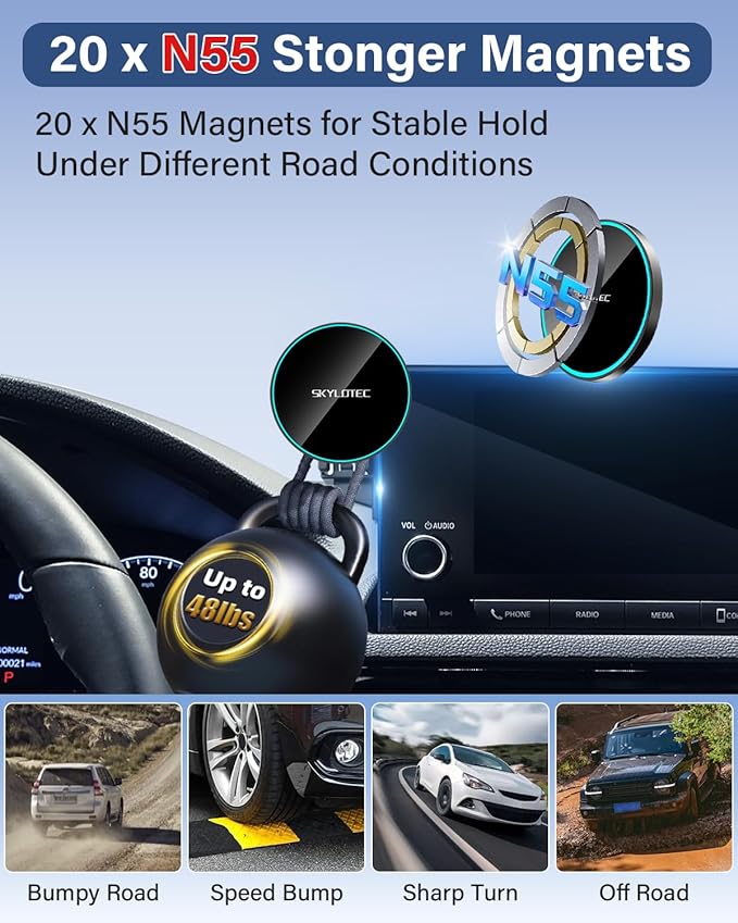 SKYLOTEC Phone Holder for BMW X5 X6 2024-2026/X7 2023-2026 Accessories 14.9-Inch Screen, Car Magnetic Phone Mount Compatible with MagSafe, Magnets 15W Fast Wireless Charger Cell Phone Base