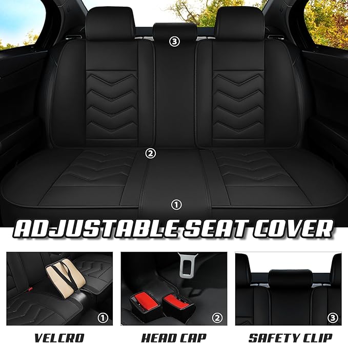 Car Seat Covers for Hyundai Sonata 2002-2025, Premium Nappa Leather Car Seat Cover, Stylish Sport Seat Covers， Automobile Seat Cover Sets.(Luxury 5 Seats/Pure Black)