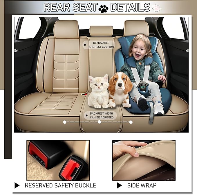 Leather Car Seat Covers Fit for Toyota RAV4 Hybrid 2016-2024, 5 Seater Car Seat Cover, Premium Waterproof, Scratch Resistant Car Interior Accessories (Full Set with Pillow Beige)