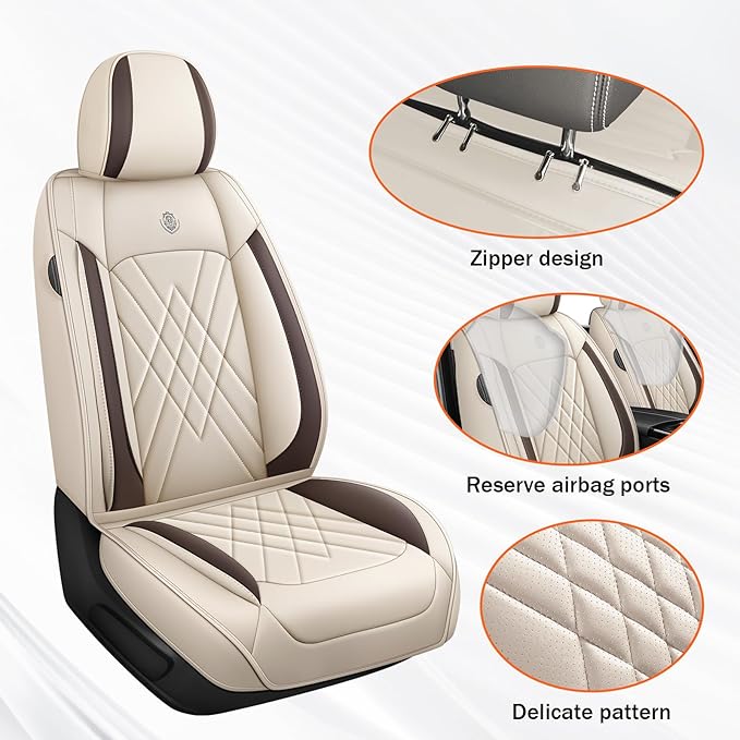 Car Seat Covers Compatible with Toyota Camry 2012-2026 Durable Waterproof Automotive Seat Covers Stretchable Fabric Material, Airbag Compatibility, Premium Nappa Leather(Full Set, Beige Brown)