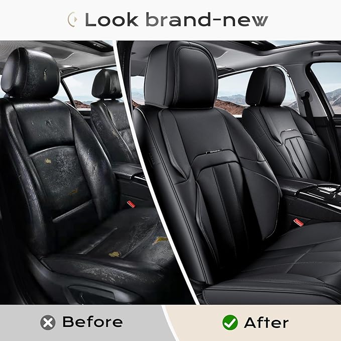 Coverado Car Seat Cover, Cover for Cars Full Seat, Premium Leather, Universal Fit Waterproof Seat Protectors, Car Seat Cushion Non-Slip for Most Cars-Black
