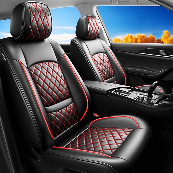Fit for Accent Seat Covers Compatible with Hyundai Accent 2017-2026 - Waterproof Breathable Leather Automotive Seat Cushions Protector,Airbag Compatible,Only 2 Front seat Covers(Redline)