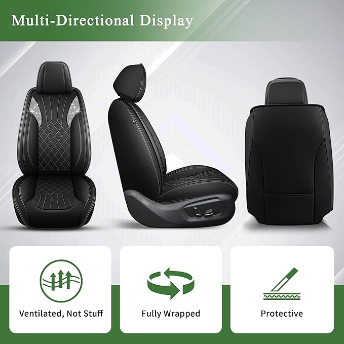 Bling Diamond Embroidered Seat Covers for Subaru Crosstrek 2016-2025 2026, Full Set 5 Seats, Sparkle Rhinestone Breathable Perforated Faux Leather Car Seat Covers for Women (Black)