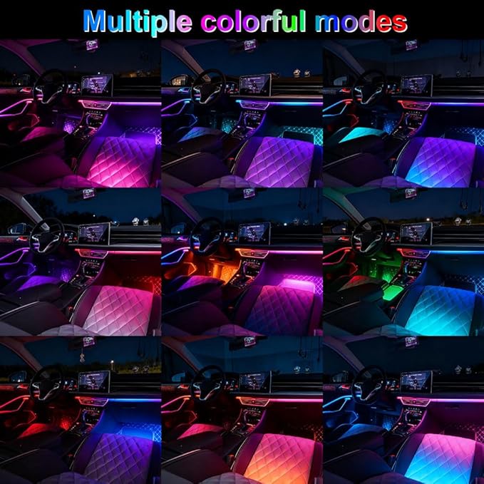 Acrylic Interior Car Ambient Lighting Kits, LED Strip Lights with Wireless APP, Neon Fiber Optic Lights Function LED Strip for Car with Music Modes (6 in 1)