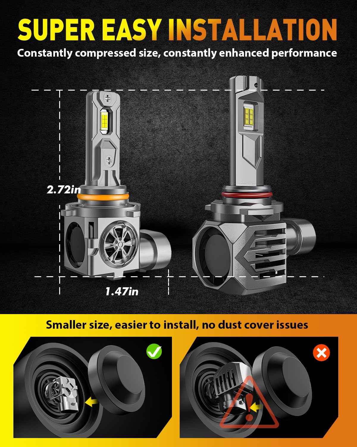 HB4 9006 Light Bulbs, 2024 Upgraded 22000LM Bright 6000K White Fog Bulbs with Cooling Fan,1:1 Halogen Size Design, 3-MIN Quick Installation, Pack of 2