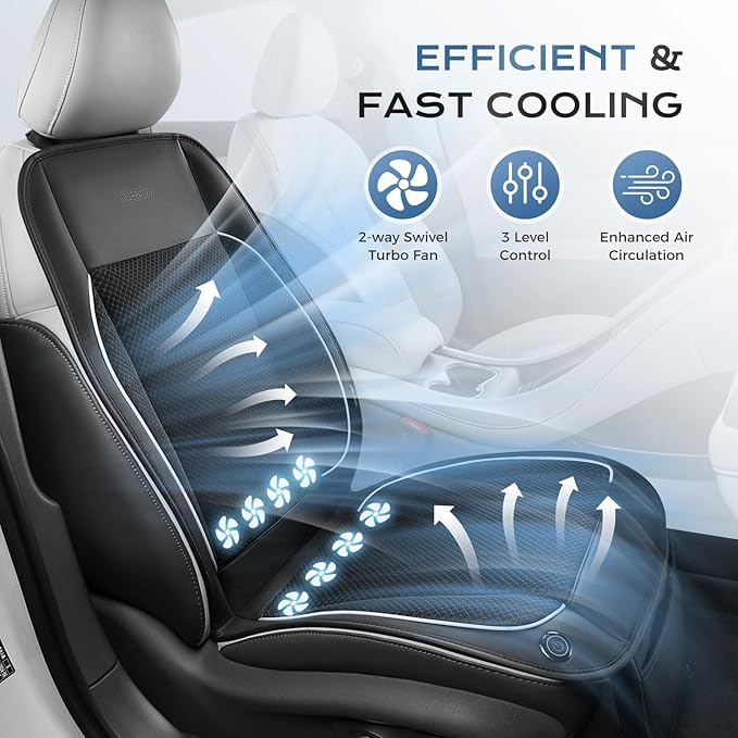 Coverado Cooling Car Seat Cushion, Universal Front Seat Cover 12V-24V Ventilated 3D Mesh Breathable Pad with 3 Speed Mode Dual Fan for Cars SUV Heatwave Driving Black&White