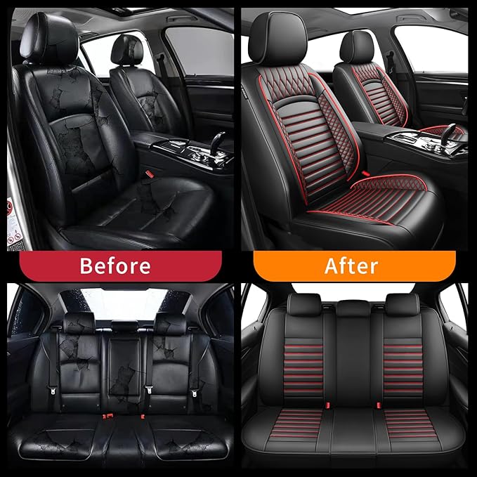 Fit Crosstrek Car Seat Covers for Subaru Crosstrek 2016-2025 2026 - Upgraded Premium Waterproof & Breathable Leather, Airbag Compatible,All-Weather Seat Cushion Protector(Full Set,Black+Red)
