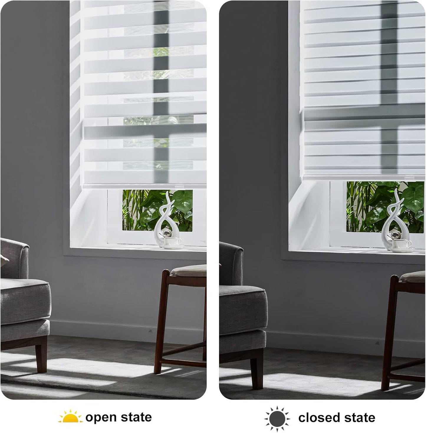 Persilux Cordless Zebra Blinds for Windows Free-Stop Roller Windows Shades (72" W X 72" H, White) Dual Layer Light Control for Day and Night, Light Filtering Sheer Shades for Home, Easy to Install
