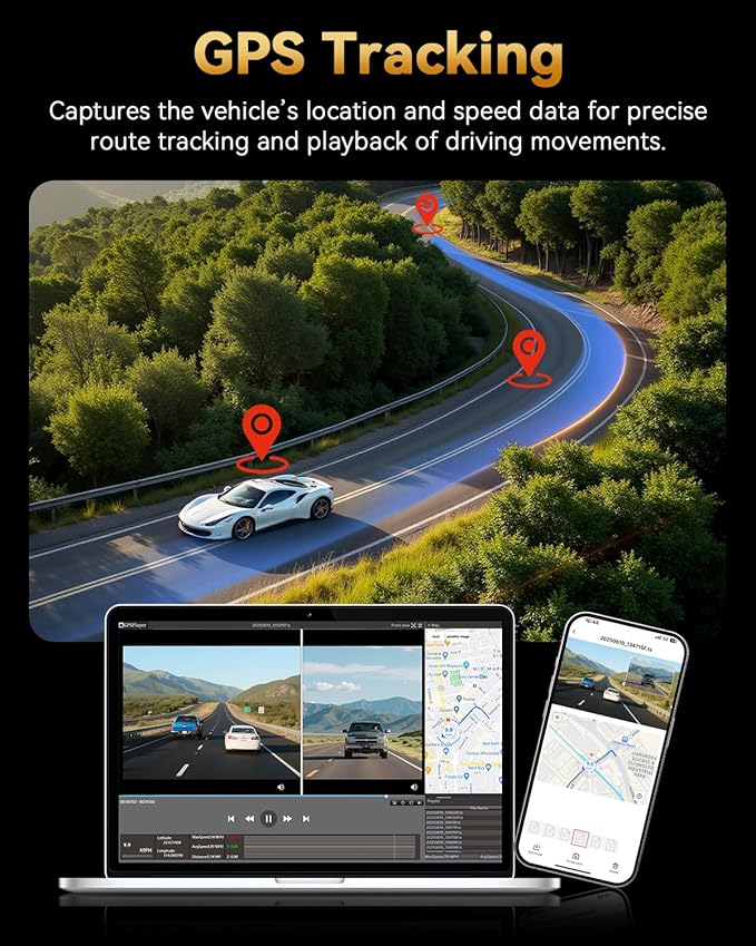 4K+4K Dash Cam Front and Rear, Free 128GB Card Included, 5.8GHz WiFi Dash Camera for Cars, Built-in GPS, G-Sensor, 170°Wide Angle, 3" IPS Screen, 24H Parking Mode, Support 512GB Max