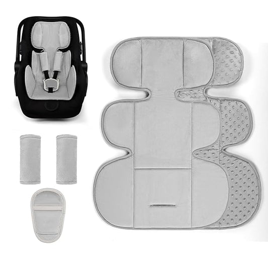 Infant Car Seat Insert Head and Body Support Thickened, GFU 3-in-1Reversible Newborn Insert for Carseat with Strap Pads, Soft Stroller Cushion Pillow Insert for Boys and Girls, Grey