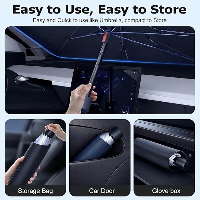 [Upgraded] DooGooCoo Windshield Sun Shade Umbrella - Medium, Car Sunshade for Front Windshield [UV Block & Heat Shield], Keep Car Cooler & Protect Interior Sun Shade for car Windshield (57"x32")