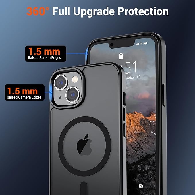 SUPFINE Magnetic for iPhone 15 Case (Compatible with MagSafe) (Military Grade Drop Protection) Translucent Matte Shockproof Phone Cover, Black