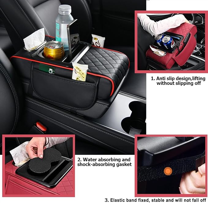 Car Armrest Storage Box for Nissan Hardbody (D21) 1986–1997, Center Console Organizer with Side Pocket, Ergonomic Memory Foam Armrest Cushion, Car Elbow Support Pad,C Brown