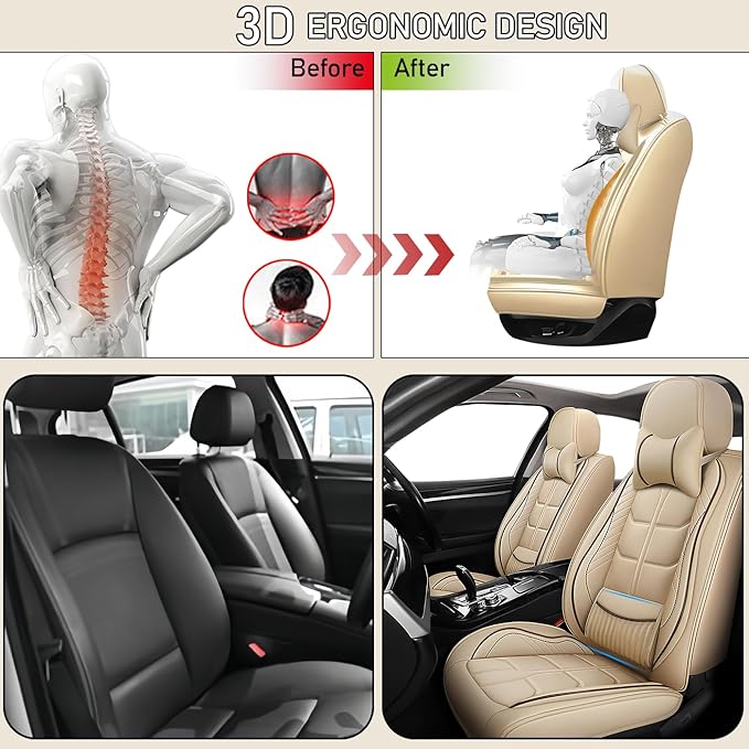 Leather Car Seat Covers Fit for Toyota FJ Cruiser 2002-2024, 5 Seater Car Seat Cover, Premium Waterproof, Scratch Resistant Car Interior Accessories (Full Set with Pillow Beige)