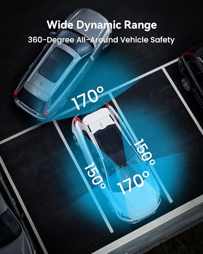 IIWEY N5 4 Channel Dash Cam 360° View, 1080P Front and Rear Inside, Left Right Dash Camera for Cars, 8 IR Lamps Night Vision, 5G WiFi & APP Control, G-Sensor, Parking Mode, with a Free 128GB SD Card