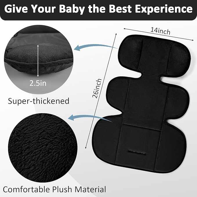 GFU Infant Car Seat Insert Head and Body Support Thickened, 3-in-1Reversible Newborn Insert for Carseat with Strap Pads, Soft Stroller Cushion Pillow Insert for Boys and Girls, Black