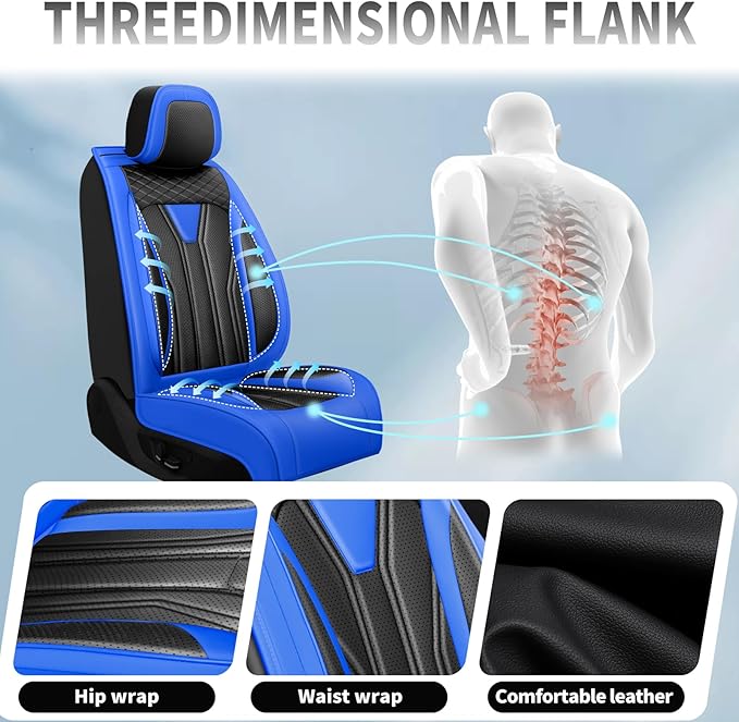 Fit Frontier Car Seat Covers Premium Leather for Nissan Frontier 2009-2025 2026. Waterproof， Breathable, Scratch-Resistant & All-Weather Seat Cushion Protector（Front Seat,Blue&Black