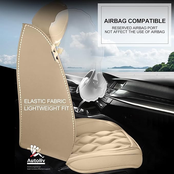 AOMSAZTO Car Seat Cover Full Set 5 Seats Fit for Chevrolet Chevy Trailblazer 2021 2022 2023 2024 2025 2026 Leather Car Seat Cushion Protector Compatible Airbag Waterproof Automotive Seat Covers Beige